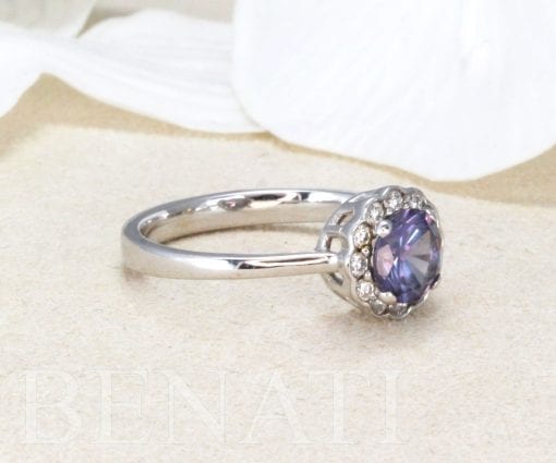 Natural Genuine Diamond Halo Alexandrite Engagement Ring, Alexandrite ring Gold Vintage June Birthstone Art Deco