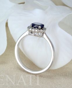 Natural Genuine Diamond Halo Alexandrite Engagement Ring, Alexandrite ring Gold Vintage June Birthstone Art Deco - Image 4