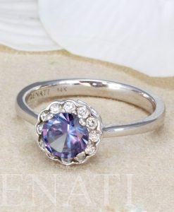 Natural Genuine Diamond Halo Alexandrite Engagement Ring, Alexandrite ring Gold Vintage June Birthstone Art Deco - Image 5