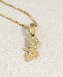 Adorable baby girl pendant – In solid 14k (585) yellow gold – mother, grandmother