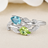 Floral Engagement Ring, Peridot and Aquamarine Leaves Nature Ring