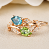 Floral Engagement Ring, Peridot and Aquamarine Leaves Nature Ring