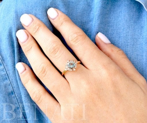 handmade natural 1 carat aquamarine engagement ring unique vintage 14k rose gold antique promise ring 60337c1c
