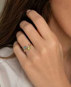 Floral Engagement Ring, Peridot and Aquamarine Leaves Nature Ring - Image 2