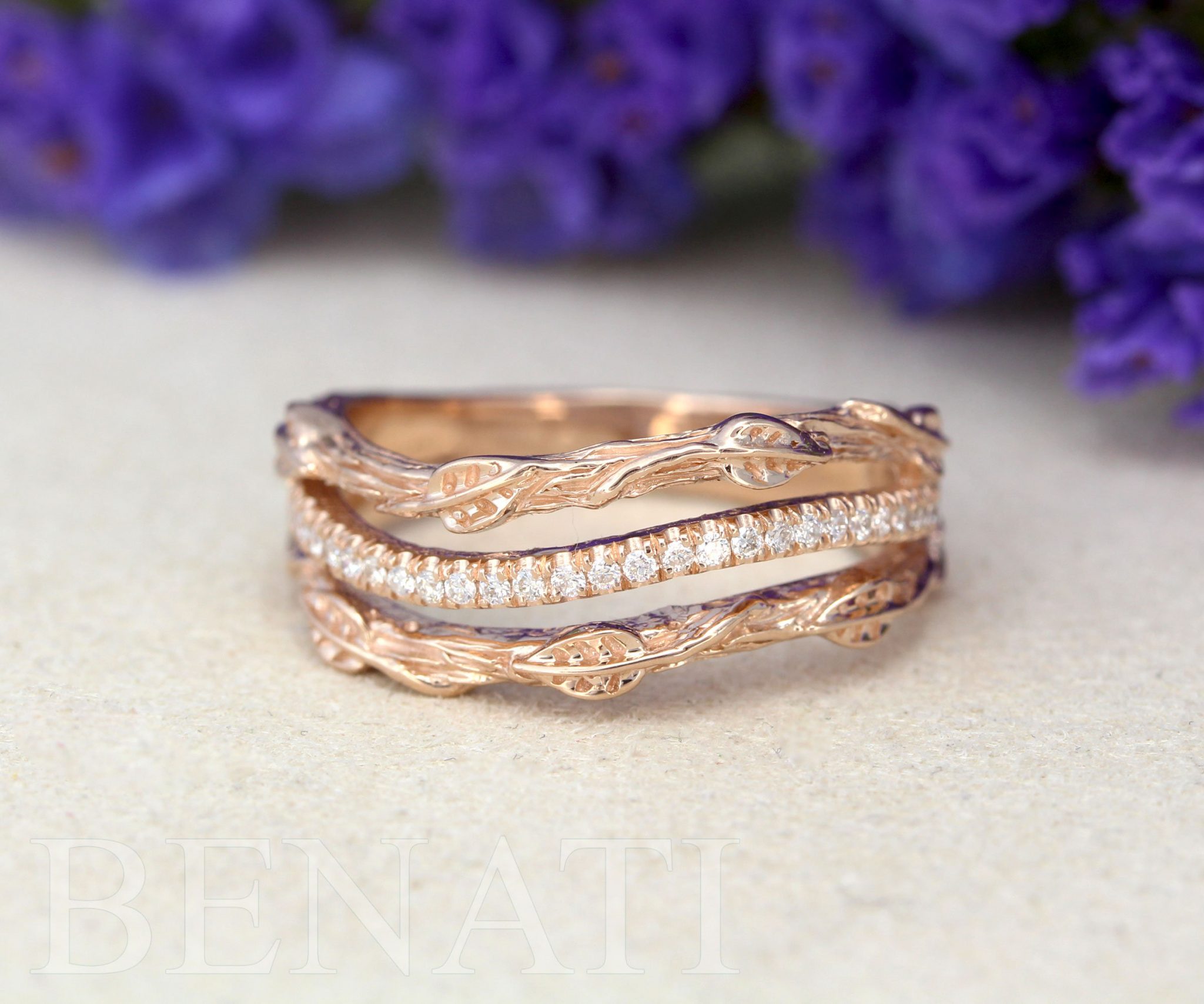 Diamond hippie boho leaves ring, Leaves engagement ring Benati