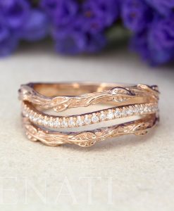 Diamond hippie boho leaves ring, Leaves engagement ring - Image 2