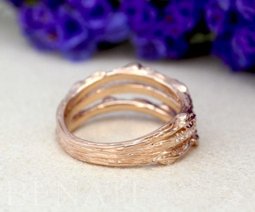 Diamond hippie boho leaves ring, Leaves engagement ring