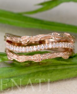 Diamond hippie boho leaves ring, Leaves engagement ring - Image 6