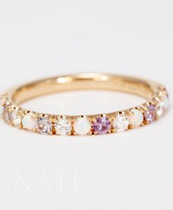 Opal Diamond Alexandrite Thin Pave Eternity Rose Gold  Ring, Multicolor White Gold Band - Image 2