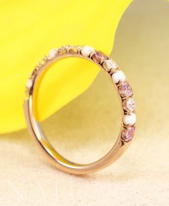Opal Diamond Alexandrite Thin Pave Eternity Rose Gold  Ring, Multicolor White Gold Band - Image 5