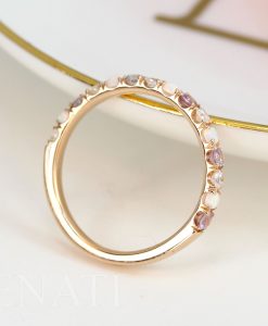 Opal Diamond Alexandrite Thin Pave Eternity Rose Gold  Ring, Multicolor White Gold Band - Image 7