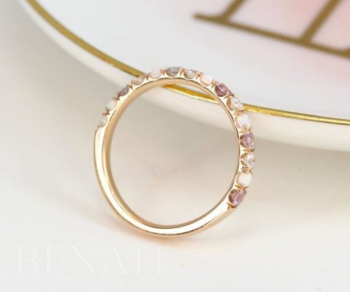 Opal Diamond Alexandrite Thin Pave Eternity Rose Gold  Ring, Multicolor White Gold Band