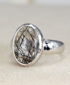 Bold Rutilated Quartz Ring, Signet Statement Ring - Image 2