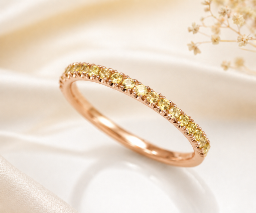 Natural Yellow Sapphire Eternity Band, Solid Gold Sapphire Ring Gold-Natural-Yellow-Sapphire-Eternity-Ring-Thin-Wedding-Band