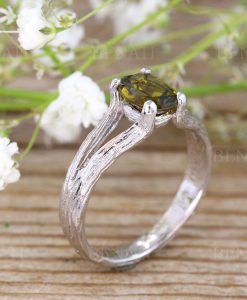 Bark Twig Tourmaline Engagement Ring, Green Tourmaline Solitaire Ring - Image 2