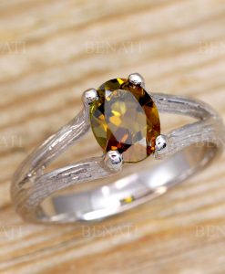 Bark Twig Tourmaline Engagement Ring, Green Tourmaline Solitaire Ring - Image 3