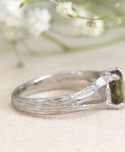 Bark Twig Tourmaline Engagement Ring, Green Tourmaline Solitaire Ring - Image 4