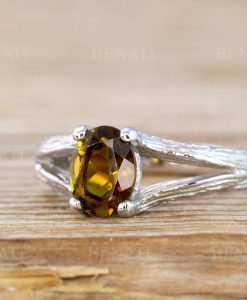 Bark Twig Tourmaline Engagement Ring, Green Tourmaline Solitaire Ring - Image 6