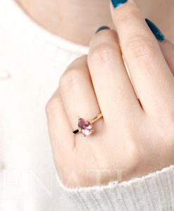 Pear Cut Pink Tourmaline Solitaire Engagement Ring, Unique Vintage Anniversary Cocktail October Birthstone - Image 4