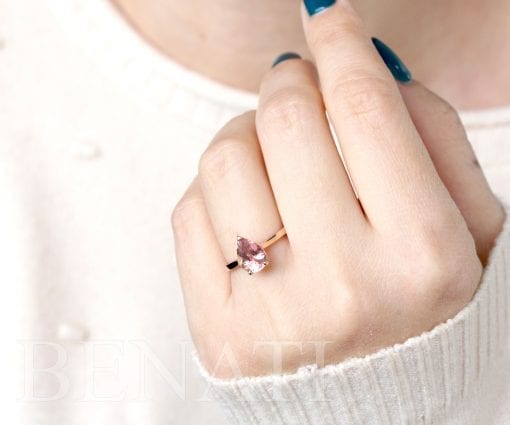 Pear Cut Pink Tourmaline Solitaire Engagement Ring, Unique Vintage Anniversary Cocktail October Birthstone