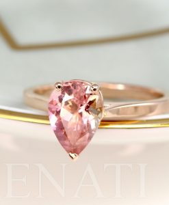 Pear Cut Pink Tourmaline Solitaire Engagement Ring, Unique Vintage Anniversary Cocktail October Birthstone - Image 5