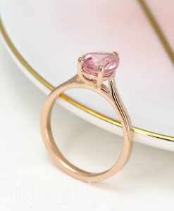 Pear Cut Pink Tourmaline Solitaire Engagement Ring, Unique Vintage Anniversary Cocktail October Birthstone - Image 7