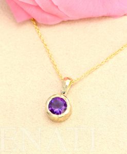 Gold 14k Delicate Link Birthstone Necklace, Hammered Garnet Pendant - Image 2