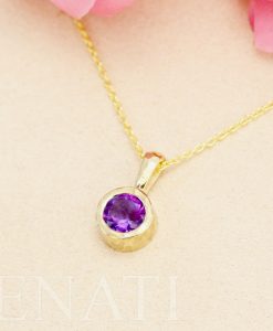 Gold 14k Delicate Link Birthstone Necklace, Hammered Garnet Pendant - Image 3