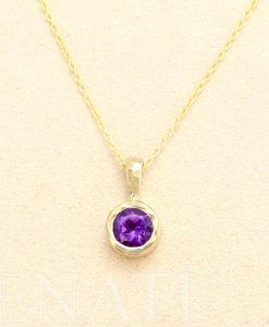 Gold 14k Delicate Link Birthstone Necklace, Hammered Garnet Pendant - Image 5