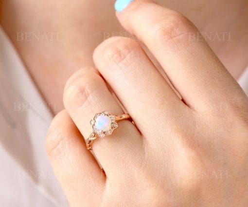 Opal engagement rose gold ring