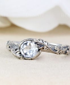 leaf ring with gemstone in silver