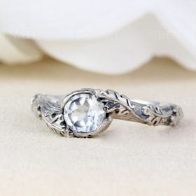 leaf ring with gemstone in silver