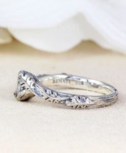 Promise leaf ring with gemstone in silver, White sapphire ring - Image 4