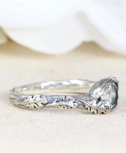 Promise leaf ring with gemstone in silver, White sapphire ring - Image 5