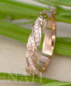 4 mm Leaf twig diamond wedding band, Wide mobius wedding ring - Image 2