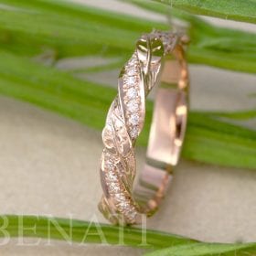 4 mm Leaf twig diamond wedding band, Wide mobius wedding ring