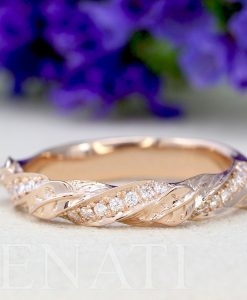 Leaf twig diamond wedding band