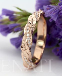 Leaf twig diamond wedding band