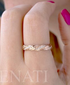 Leaf twig diamond wedding band