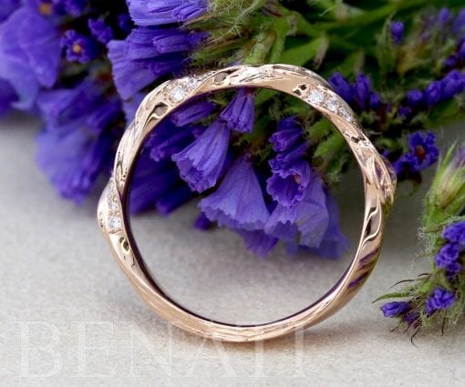 4 mm Leaf twig diamond wedding band, Wide mobius wedding ring