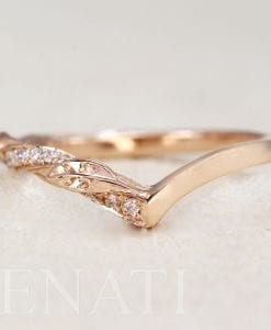 Leaf twig Curved diamond wedding band, Chevron Mobius Profile Ring In 14k Gold