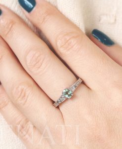 Green Sapphire Vintage Ring, Antique Scroll Engagement Ring - Image 5
