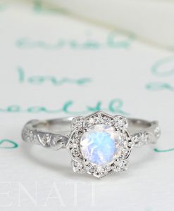 Lotus flower Moonstone Diamond Engagement Ring