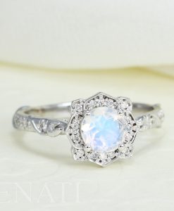 Lotus flower Moonstone Diamond Engagement Ring