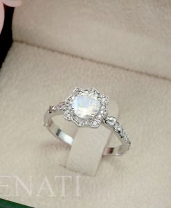 Lotus flower Moonstone Diamond Engagement Ring