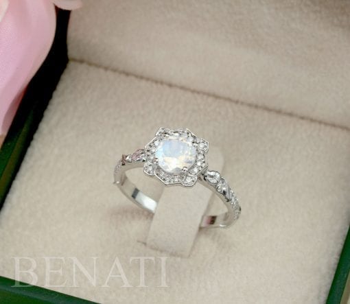 Lotus flower Moonstone Diamond Engagement Ring