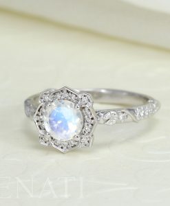 Lotus flower Moonstone Diamond Engagement Ring