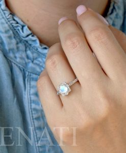 Lotus Flower Moonstone Diamond Engagement Ring, Solid Gold Vintage Halo Engagement Ring - Image 8