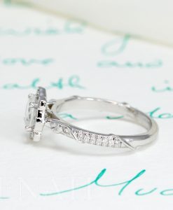Lotus Flower Moonstone Diamond Engagement Ring, Solid Gold Vintage Halo Engagement Ring - Image 9