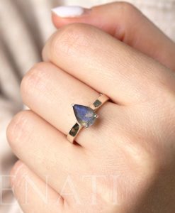 Pear cut labradorite engagement ring